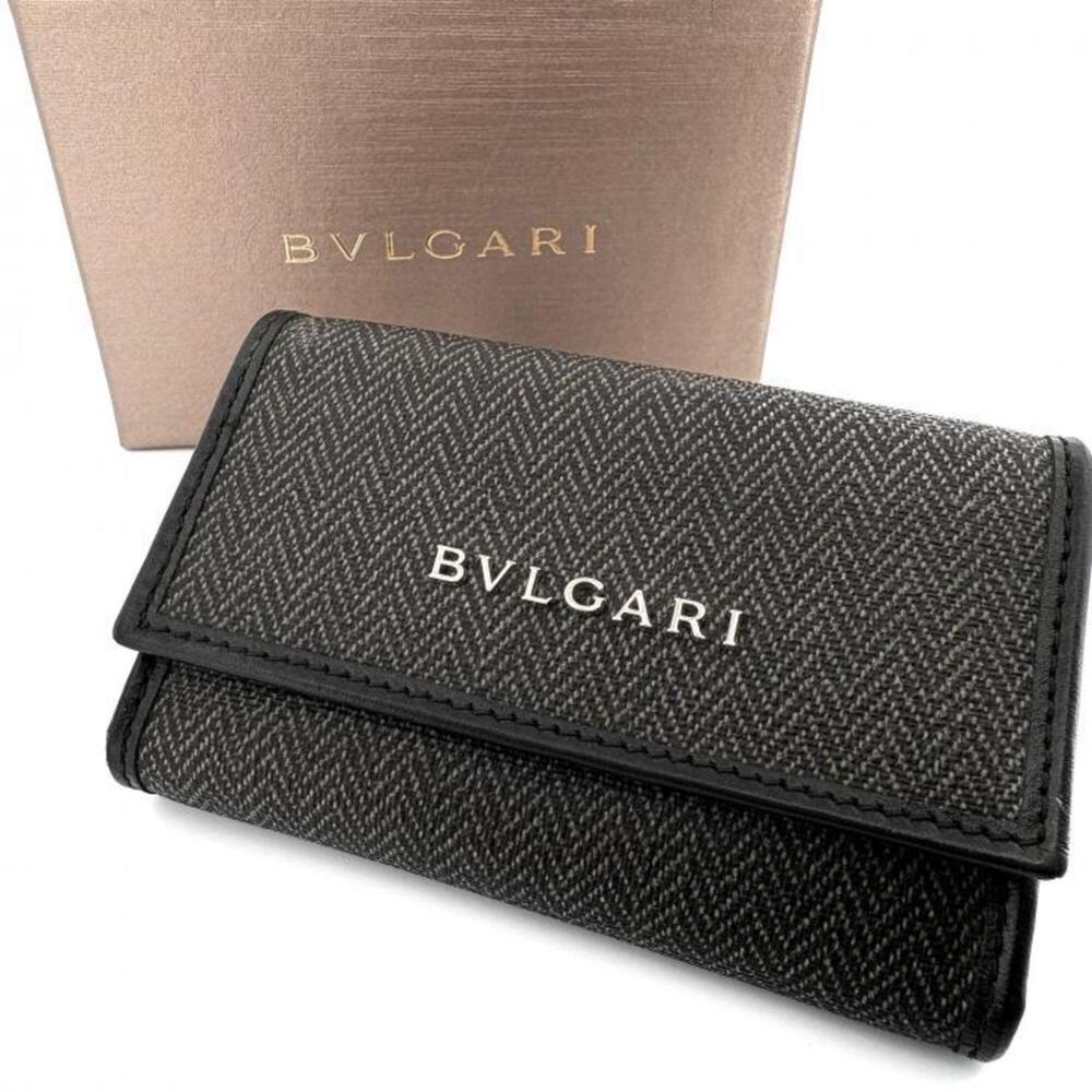 Bulgari Weekend Key Case, Black Coated Heritage Canvas, 32583 BVLGARI